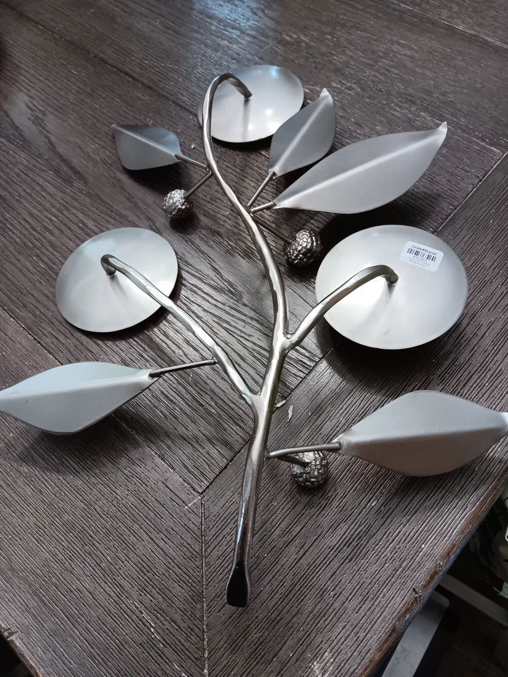 Crate&Barrel Silver Leaf Branch Candle Holder